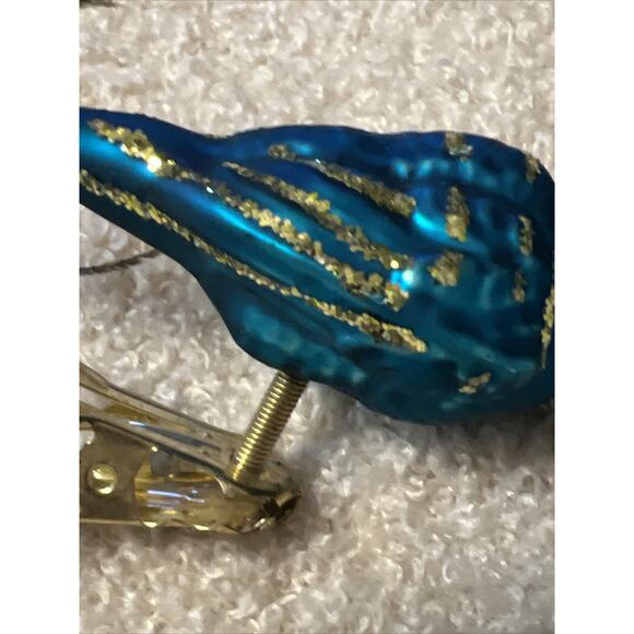 Vintage Blown Glass Peacock Clip-On Christmas Ornament Germany Turquoise - Picture 7 of 8